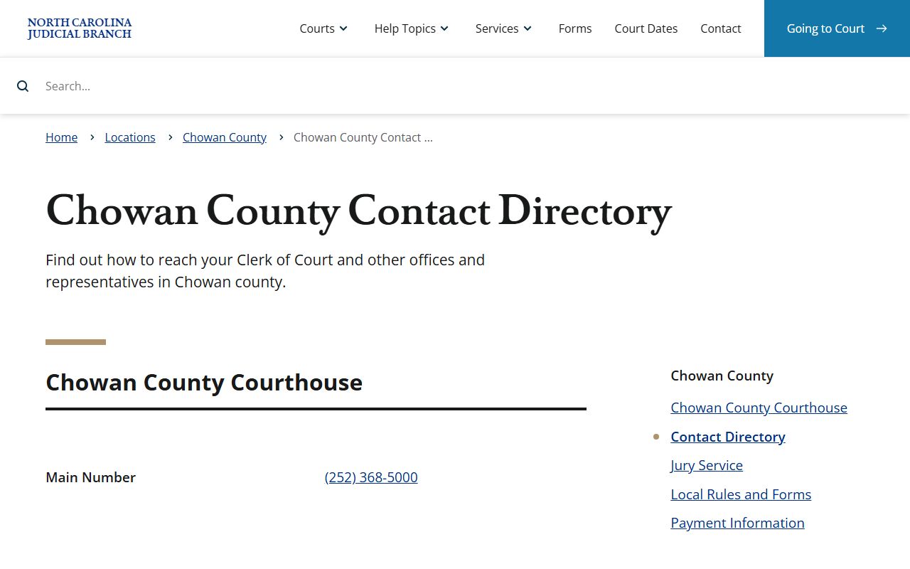 Chowan County Clerk of Superior Court contact directory records office