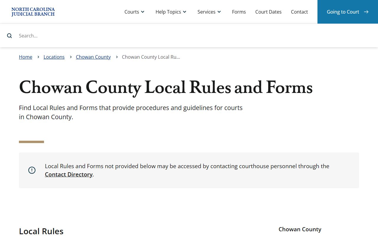 Chowan County court dockets local rules and forms