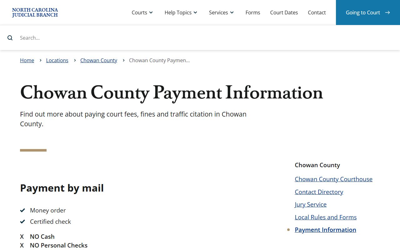 Chowan County court dockets payment information source