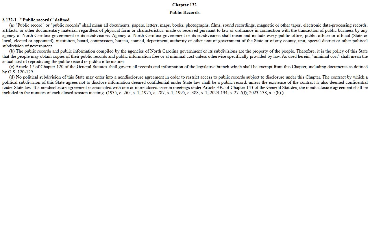 Chowan County court records North Carolina G.S. 132-1 public records