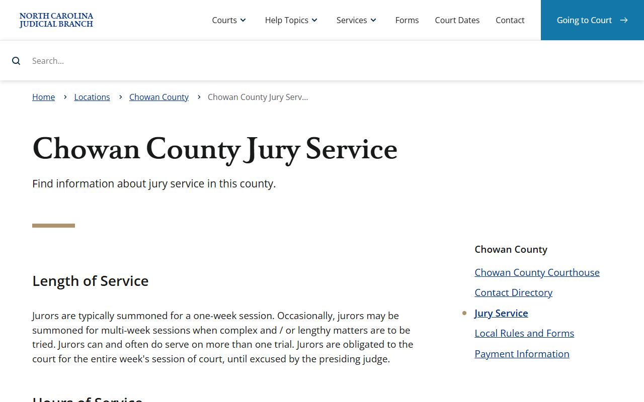 Chowan County court records jury service information