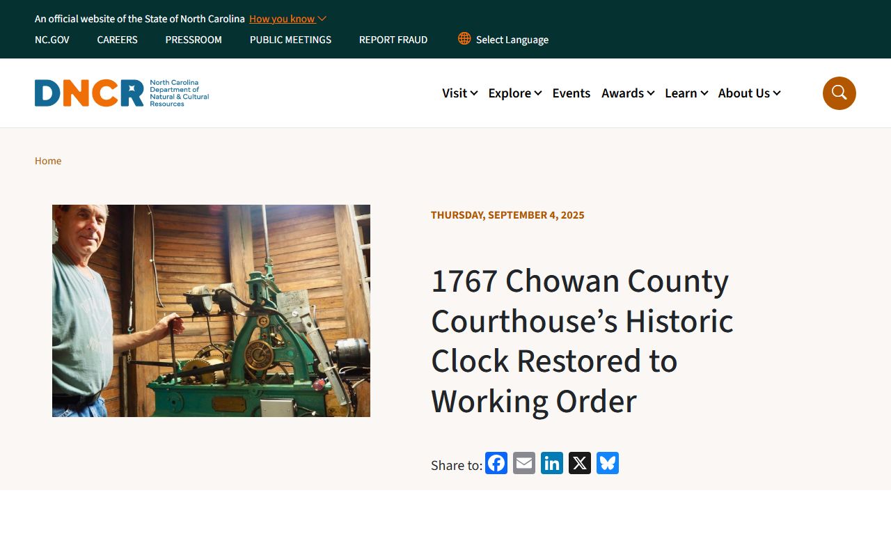 Chowan County court records historic courthouse clock restoration