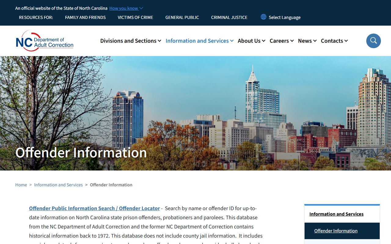 Chowan County inmate search NC DAC offender search page