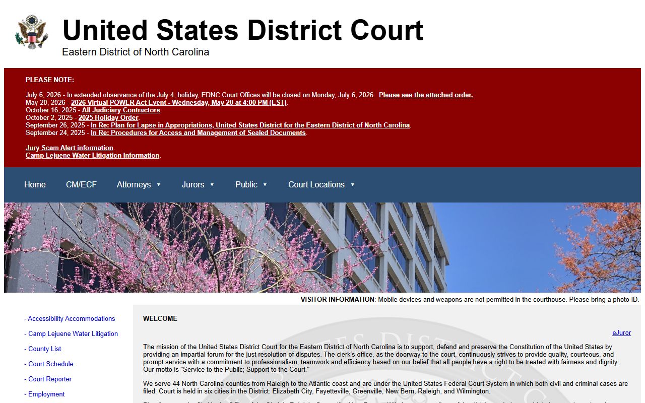 Chowan County inmate search Eastern District of North Carolina court page