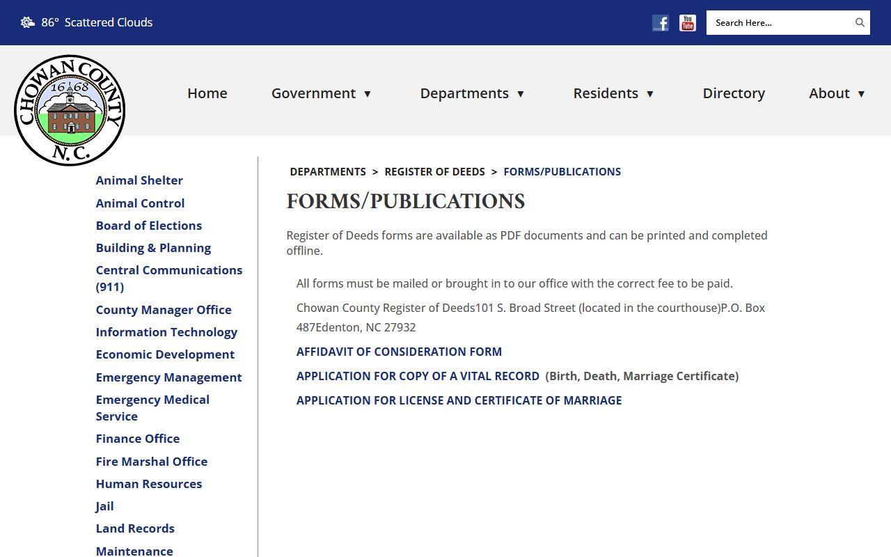 Chowan County marriage records Register forms and publications page