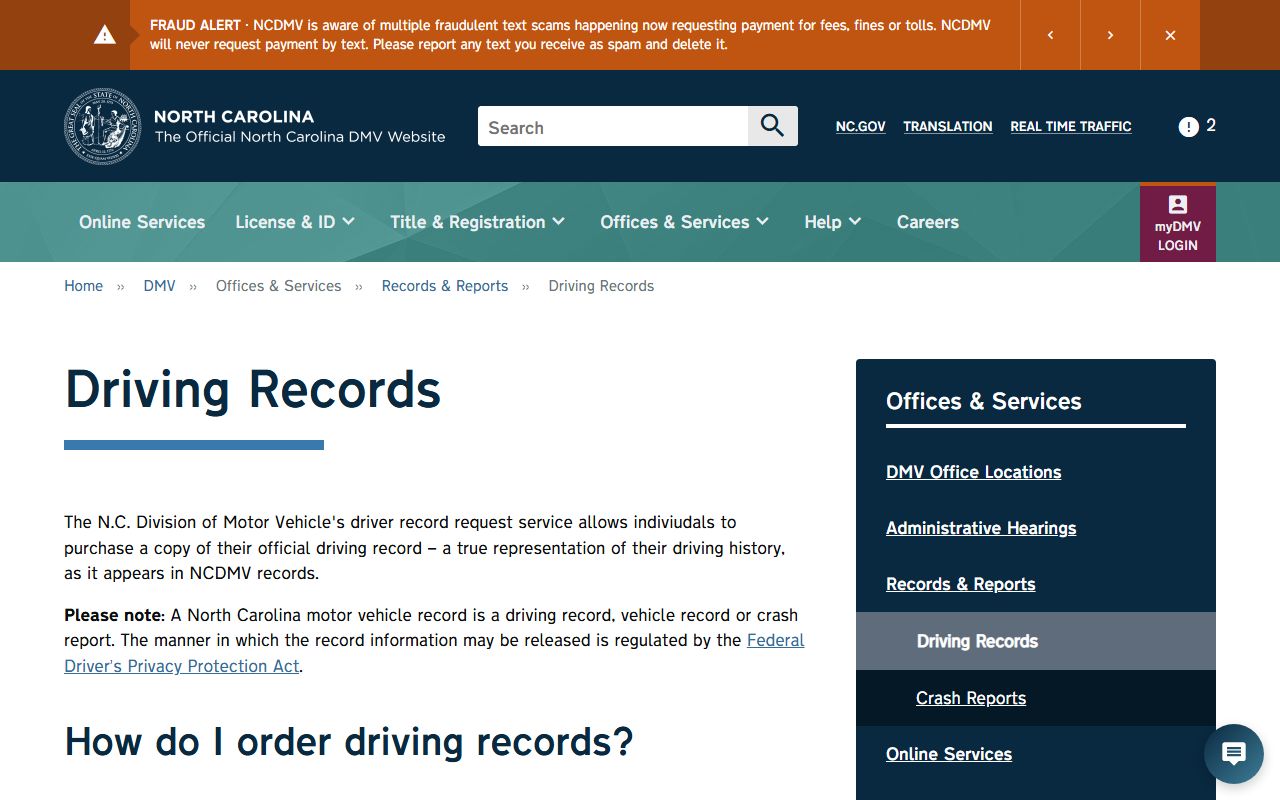Chowan County traffic court records NCDMV driving record page