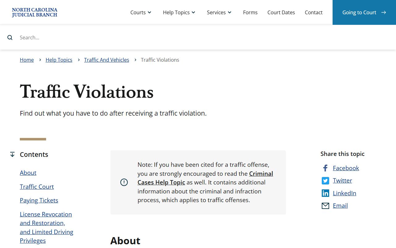 Chowan County traffic court records NC traffic violations help page
