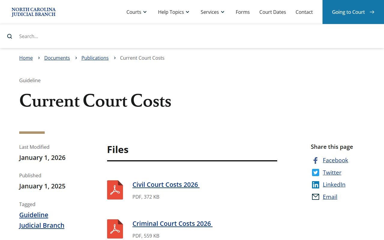 Chowan County traffic court records current court costs publication